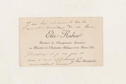 Correspondance d'Elie Rabier et Henri de Lacaze-Duthiers