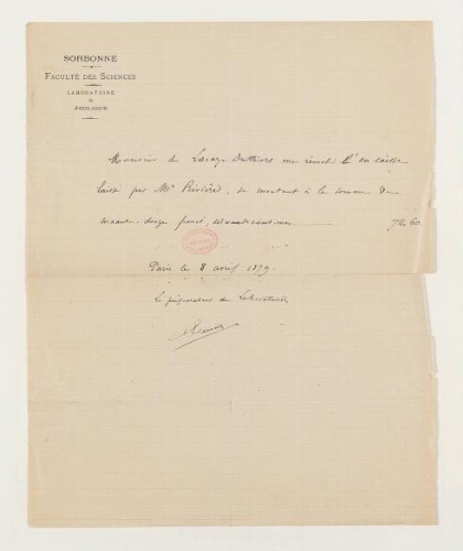 Correspondance de Fernand Camus et Henri de Lacaze-Duthiers