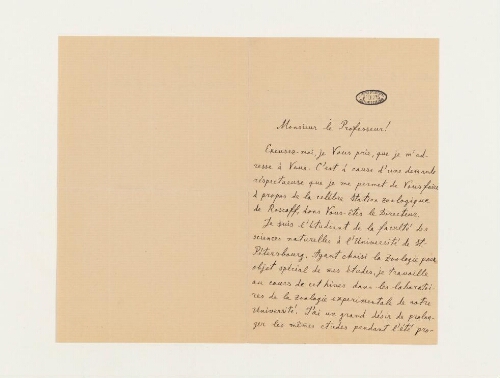 Correspondance d'Alexandre Schepotieff et Henri de Lacaze-Duthiers