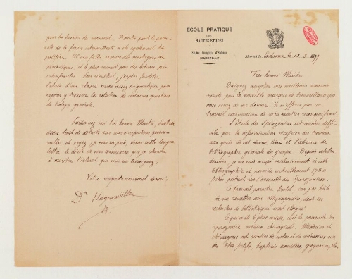 Correspondance de Paul Octave Hagenmüller et Henri de Lacaze-Duthiers