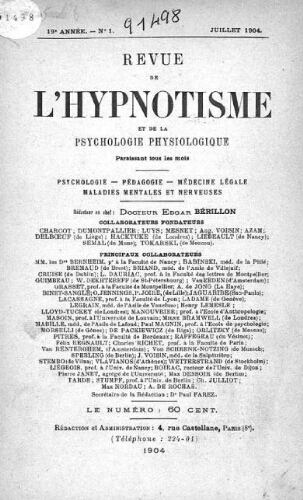Revue de l'hypnotisme et de la psychologie physiologique, Tome 19