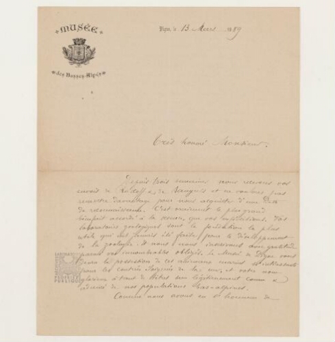 Correspondance du musée des Hautes-Alpes et Henri de Lacaze-Duthiers