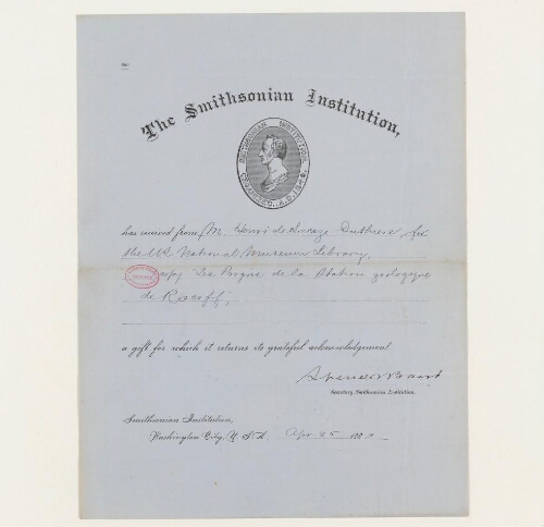 Correspondance de la Smithonian Institution et Henri de Lacaze-Duthiers