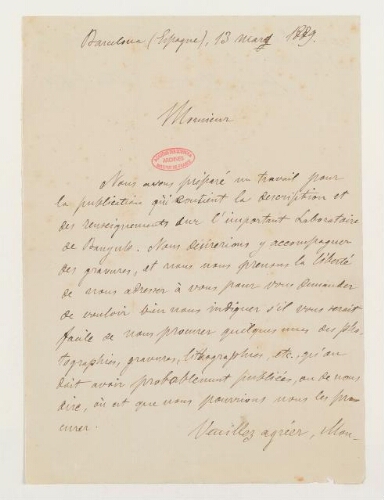 Correspondance d'Arturo Bofill i Poch et Henri de Lacaze-Duthiers