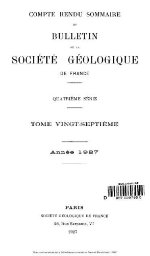 Bulletin de la Société géologique de France, 4ème série, tome 27