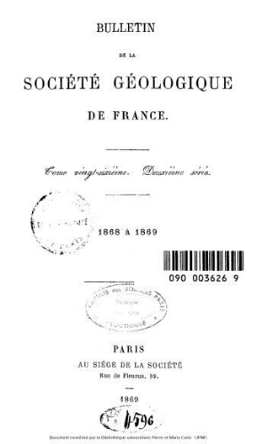Bulletin de la Société géologique de France, 2ème série, tome 26