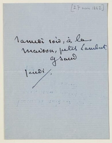 Lettre du 27 mars 1862 de George Sand à Eugène Lambert