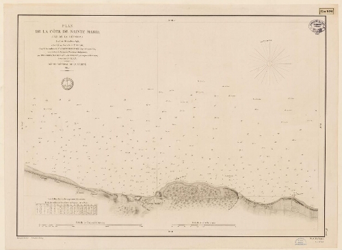 Plan de la côte de Sainte-Marie (Île de la Réunion) : Levé en décembre 1845, à bord de la Corvette le Berceau, d'après les ordres de Mr. Romain-Desfossés, capitaine de vaisseau, commandant la Station de Bourbon et Madagascar
