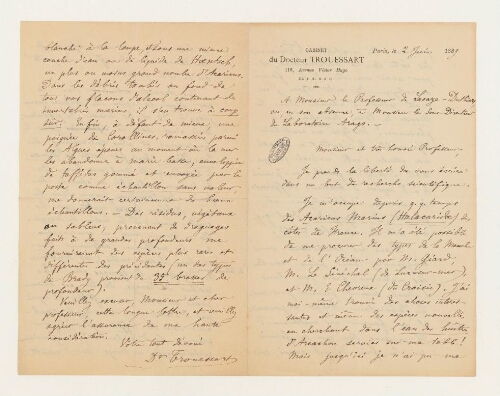 Correspondance de Louis Trouessart et Henri de Lacaze-Duthiers