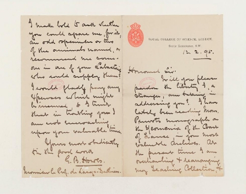 Correspondance de G. B. Howb et Henri de Lacaze-Duthiers