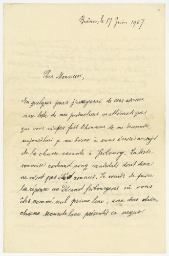 Correspondance de Mathias Lerch à Robert de Montessus de Ballore