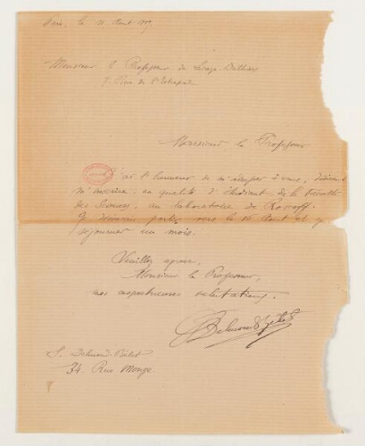 Correspondance de Stanislas Delmont-Bébet et Henri de Lacaze-Duthiers