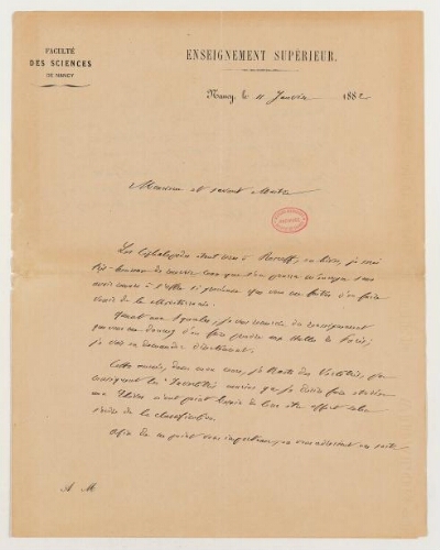 Correspondance d'Auguste Friant et Henri de Lacaze-Duthiers
