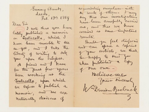 Correspondance de William Denison Roebuck et Henri de Lacaze-Duthiers