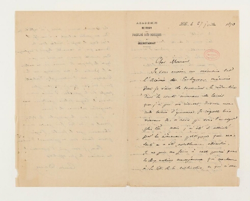 Correspondance de Camille Dareste de la Chavanne et Henri de Lacaze-Duthiers
