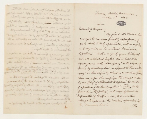 Correspondance de Richard Owen et Henri de Lacaze-Duthiers