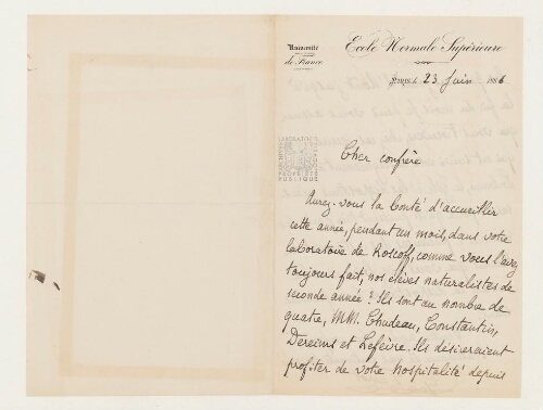 Correspondance de Georges Perrot et Henri de Lacaze-Duthiers