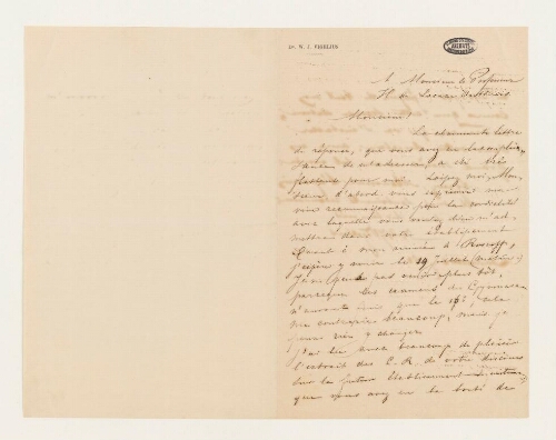 Correspondance de W.J. Vigelus et Henri de Lacaze-Duthiers