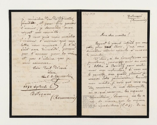 Correspondance de Léon C. Cosmivici et Henri de Lacaze-Duthiers