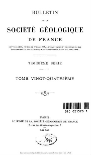 Bulletin de la Société géologique de France, 3ème série, tome 24