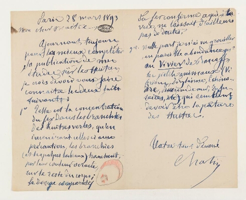 Correspondance de Gaspar Adolphe Chatin et Henri de Lacaze-Duthiers