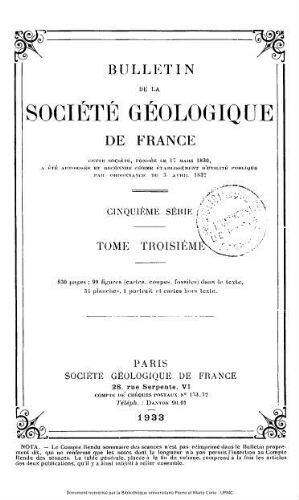 Bulletin de la Société géologique de France, 5ème série, tome 3
