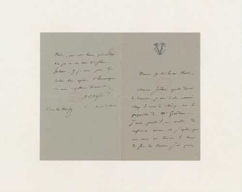 Correspondance de Camille de Viguier et Henri de Lacaze-Duthiers
