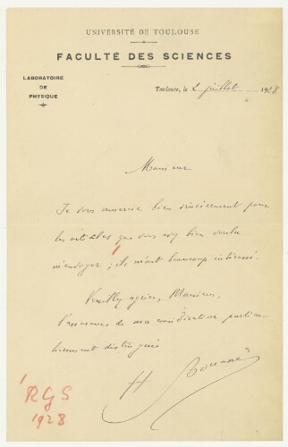 Correspondance d'Henri Bouasse à Robert de Montessus de Ballore