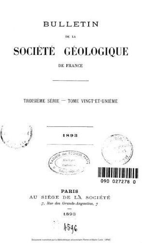 Bulletin de la Société géologique de France, 3ème série, tome 21