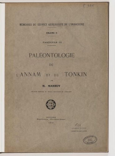 Paléontologie de l'Annam et du Tonkin