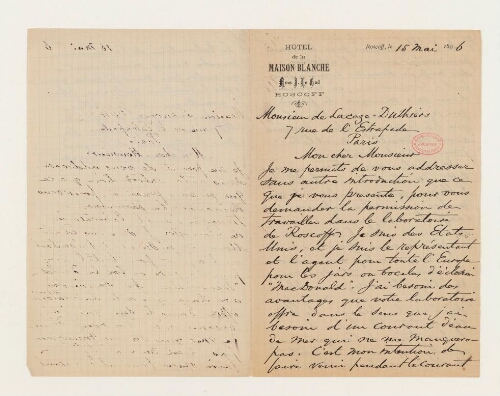 Correspondance de Thorndike-Nourse et Henri de Lacaze-Duthiers