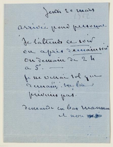 Lettre du 20 mars 1862 de George Sand à Eugène Lambert