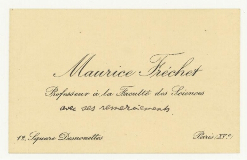 Correspondance de Maurice Fréchet à Robert de Montessus de Ballore