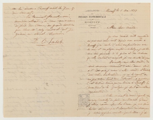 Correspondance d'Osman Galeb et Henri de Lacaze-Duthiers