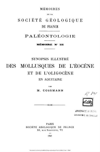 Synopsis illustré des mollusques de l'Eocène et de l'Oligocénce en Aquitaine