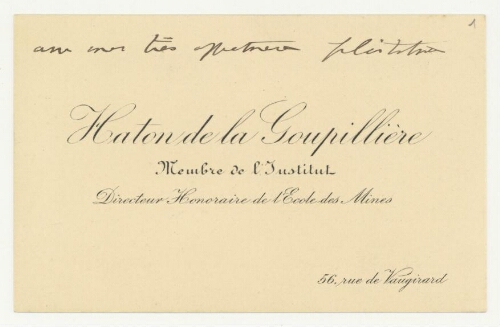 Correspondance de Julien Napoléon Haton de la Goupillière à Robert de Montessus de Ballore
