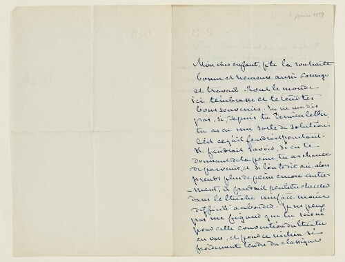 Lettre du 2 janvier 1859 de George Sand à Eugène Lambert