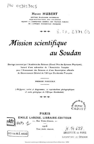 Mission scientifique au Soudan. Premier fascicule