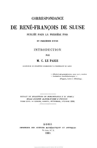 Correspondance de  René-François de Sluse
