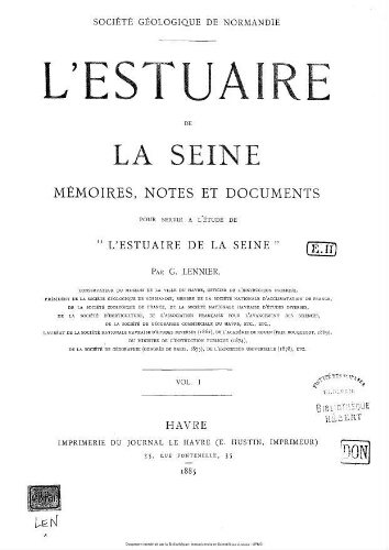 L'estuaire de la Seine : mémoires, notes et documents pour servir à l'étude de « L'estuaire de la Seine »