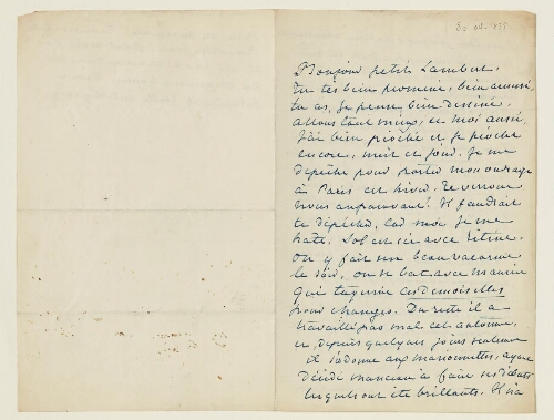 Lettre du 30 octobre 1855 de George Sand à Eugène Lambert