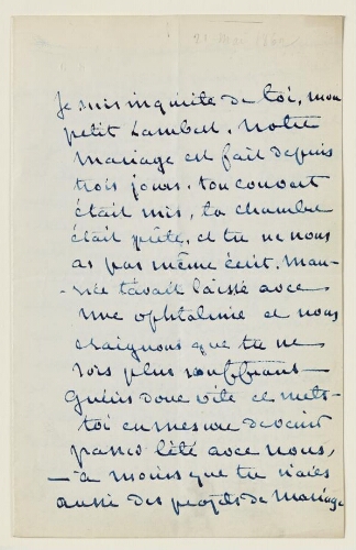 Lettre du 21 mai 1862 de George Sand à Eugène Lambert