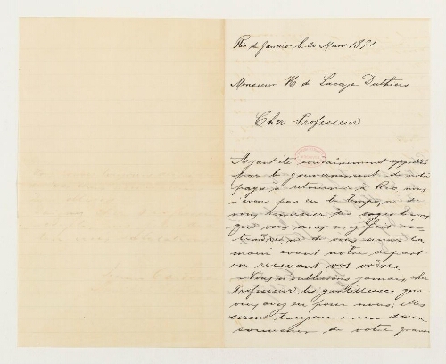 Correspondance de Licinio Cardoso et Henri de Lacaze-Duthiers