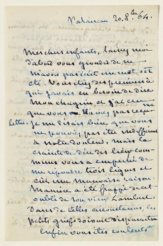 Lettre du 20 octobre 1864 de George Sand à Eugène Lambert