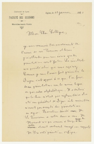Correspondance d'H. Vuher à Robert de Montessus de Ballore