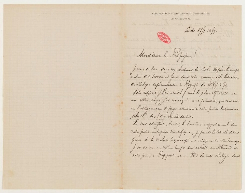 Correspondance de Paulus Peronius Cato Hoek et Henri de Lacaze-Duthiers