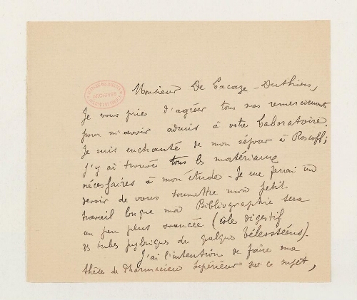 Correspondance de Théophile Bondouy et Henri de Lacaze-Duthiers