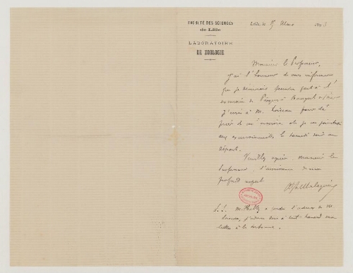 Correspondance d'Alphonse Malaquin et Henri de Lacaze-Duthiers