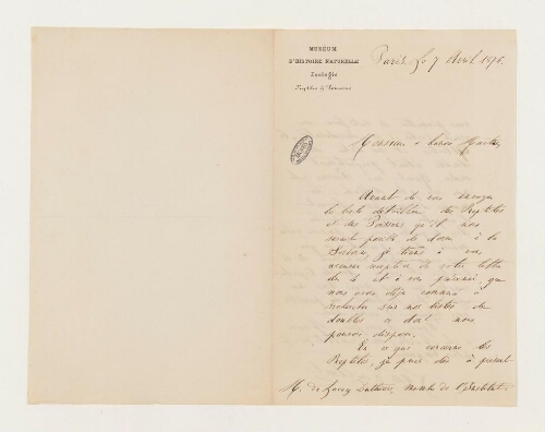 Correspondance de Léon Vaillant et Henri de Lacaze-Duthiers