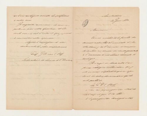 Correspondance de Jacobus Henricus Van'T Hoff et Henri de Lacaze-Duthiers